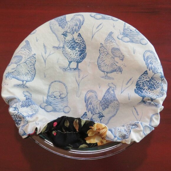 Cotton Bowl Cover Chickens and Cottage Rose Reversible Cotton Mixer Bowl Cover - Picture 5 of 6
